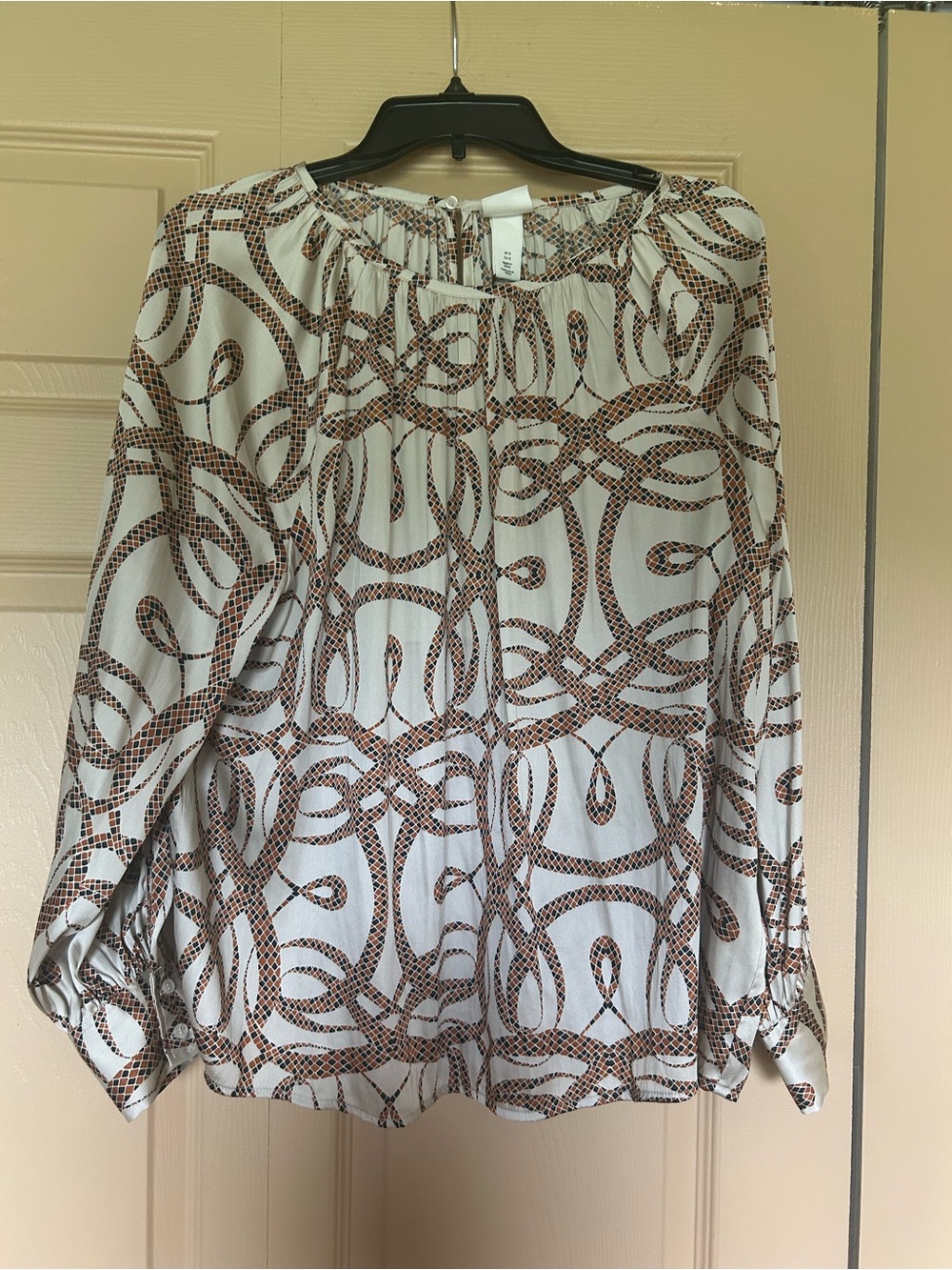H&M White Blouse with Brown Chain Print
